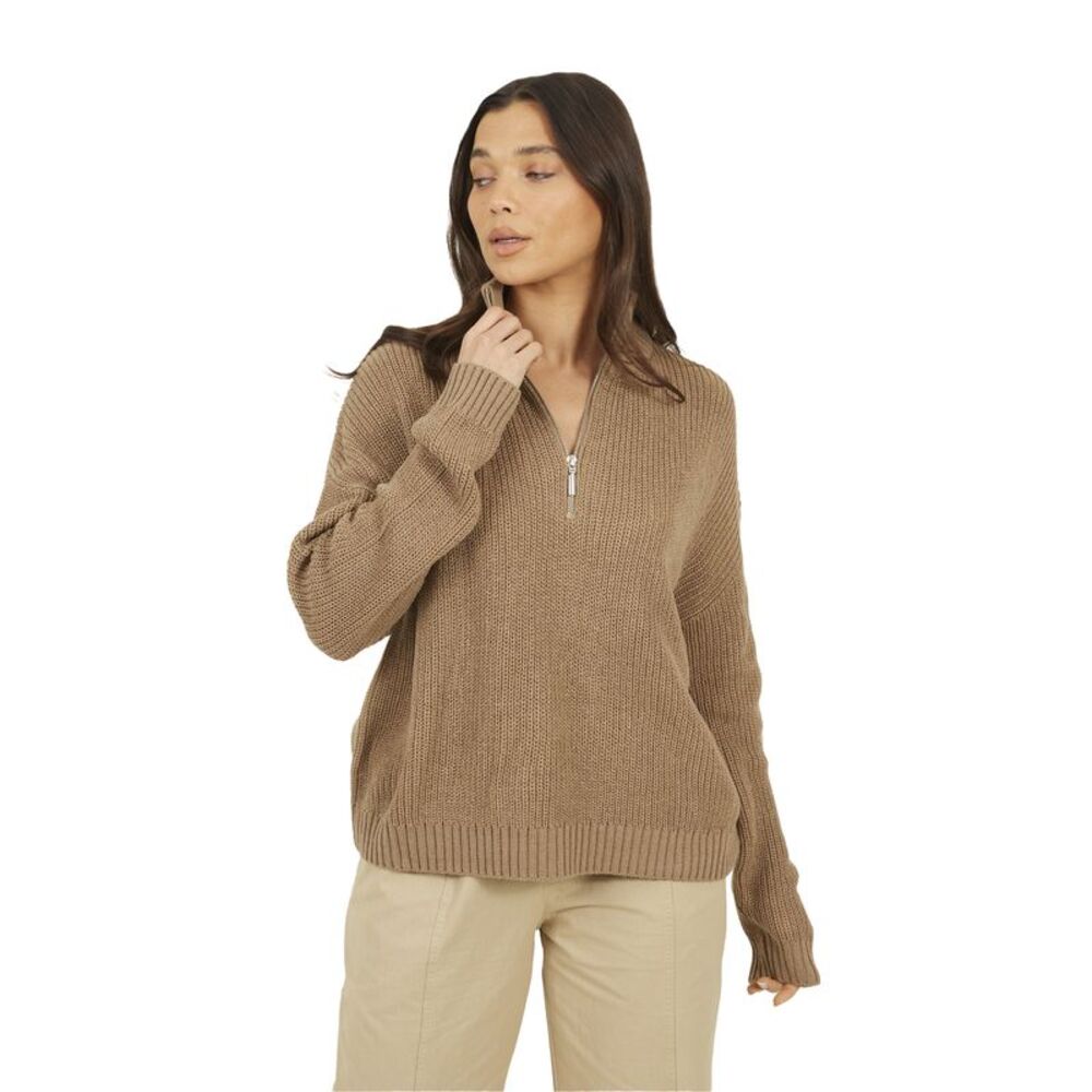 Brave Soul Womens/Ladies Half Zip Sweater / Mink